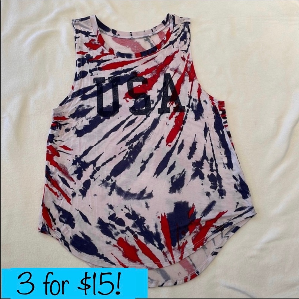 Grayson Threads USA Tie Dye Scoop Neck Red White Blue Tank Top, XS